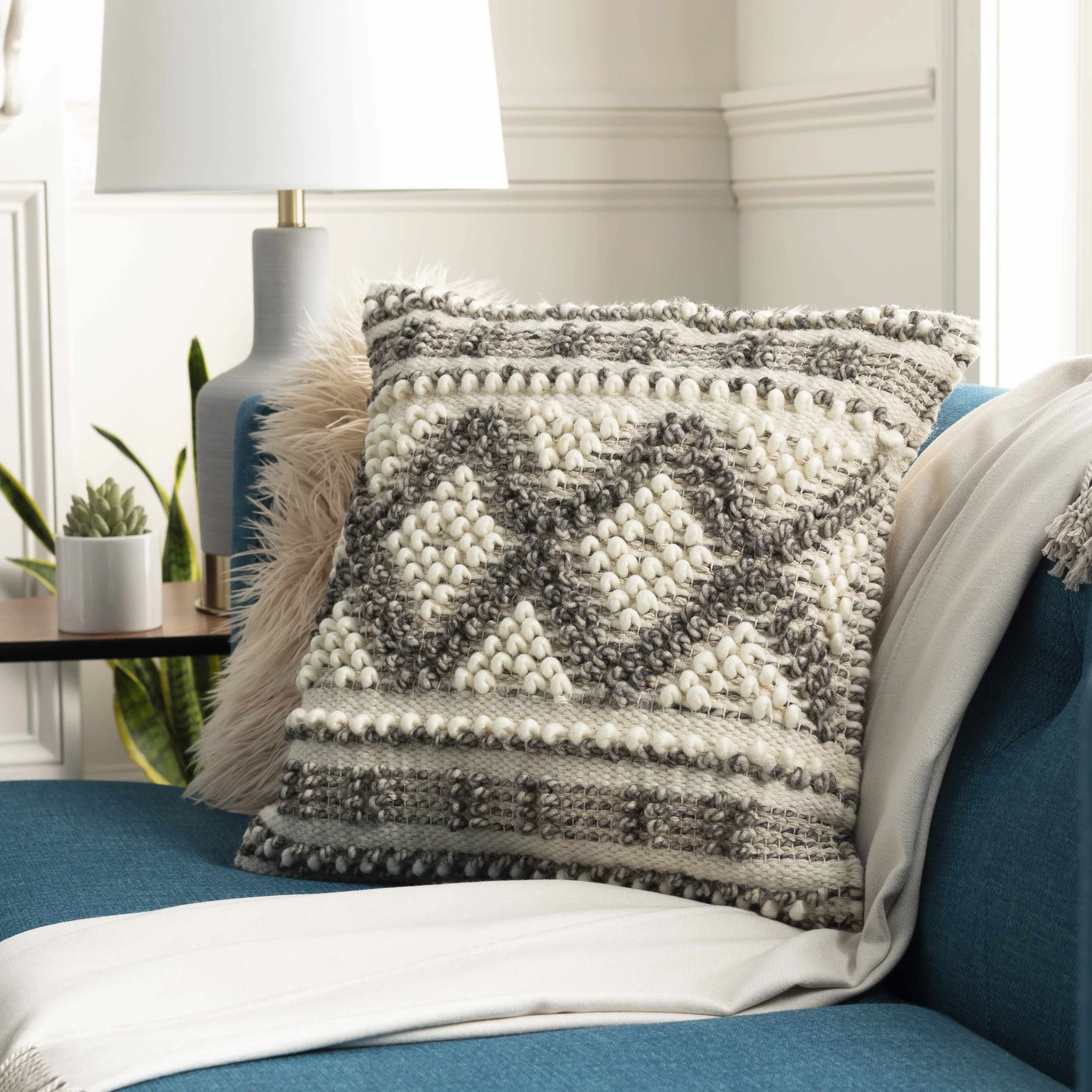 Sagamore Cream Trellis Wool&cotton Throw Pillow