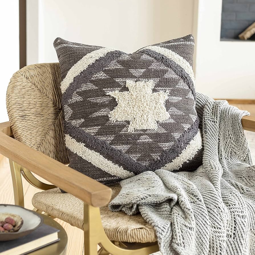 Hauteloom Shepardsville Decorative Throw Pillow Cover With Down Goose Feather Insert - Sofa Couch Cushion Pillow - Boho Farmhouse Lumbar Pillow -%100 Cotton - Black