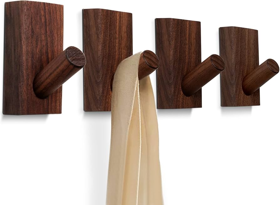 Turdoria 4-pack Wood Wall Hooks For Hanging - Decorative Mounted Hooks For Towel Heavy Duty Coats - Robe