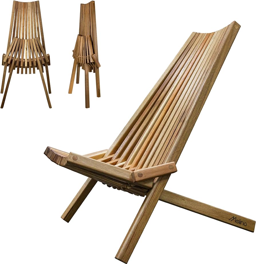 Melino Wooden Folding Chair For Outdoor - Low Profile Acacia Wood Lounge Chair With Fsc Certified - Fully Assembled Outdoor Foldable Chairs For Patio