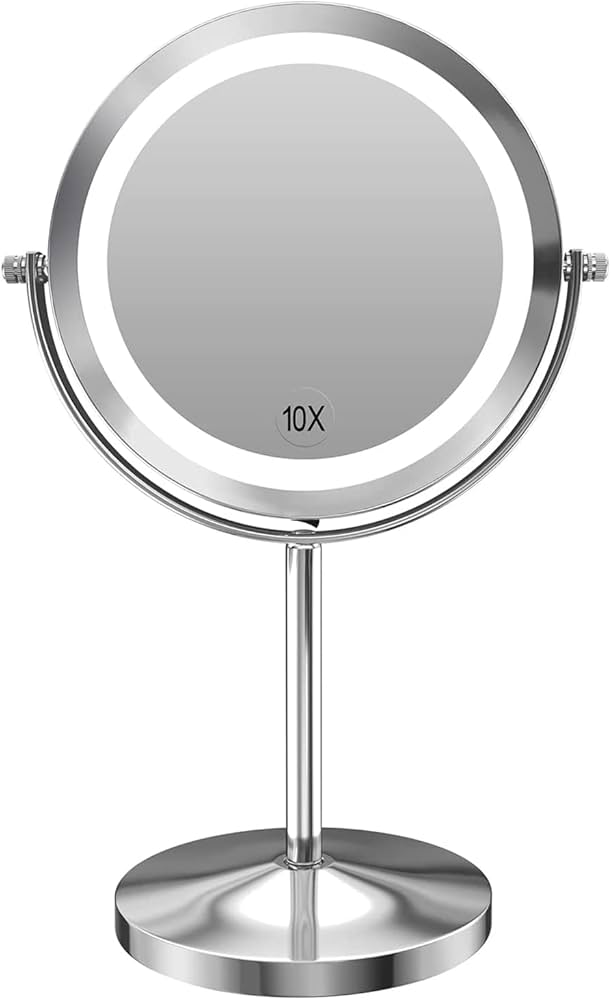 Gospire 1x/10x Magnifying Lighted Makeup Mirror Double Sided Round Standing 360 Degree Swivel Mirror For Shaving Bathroom 7 Inch Diameter