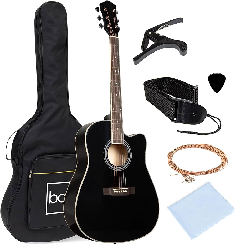Best Choice Products 41in Beginner Acoustic Guitar Full Size All Wood Cutaway Guitar Starter Set Bundle With Case