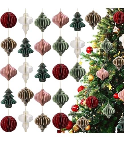24 Pcs Christmas Paper Honeycomb Ornaments 