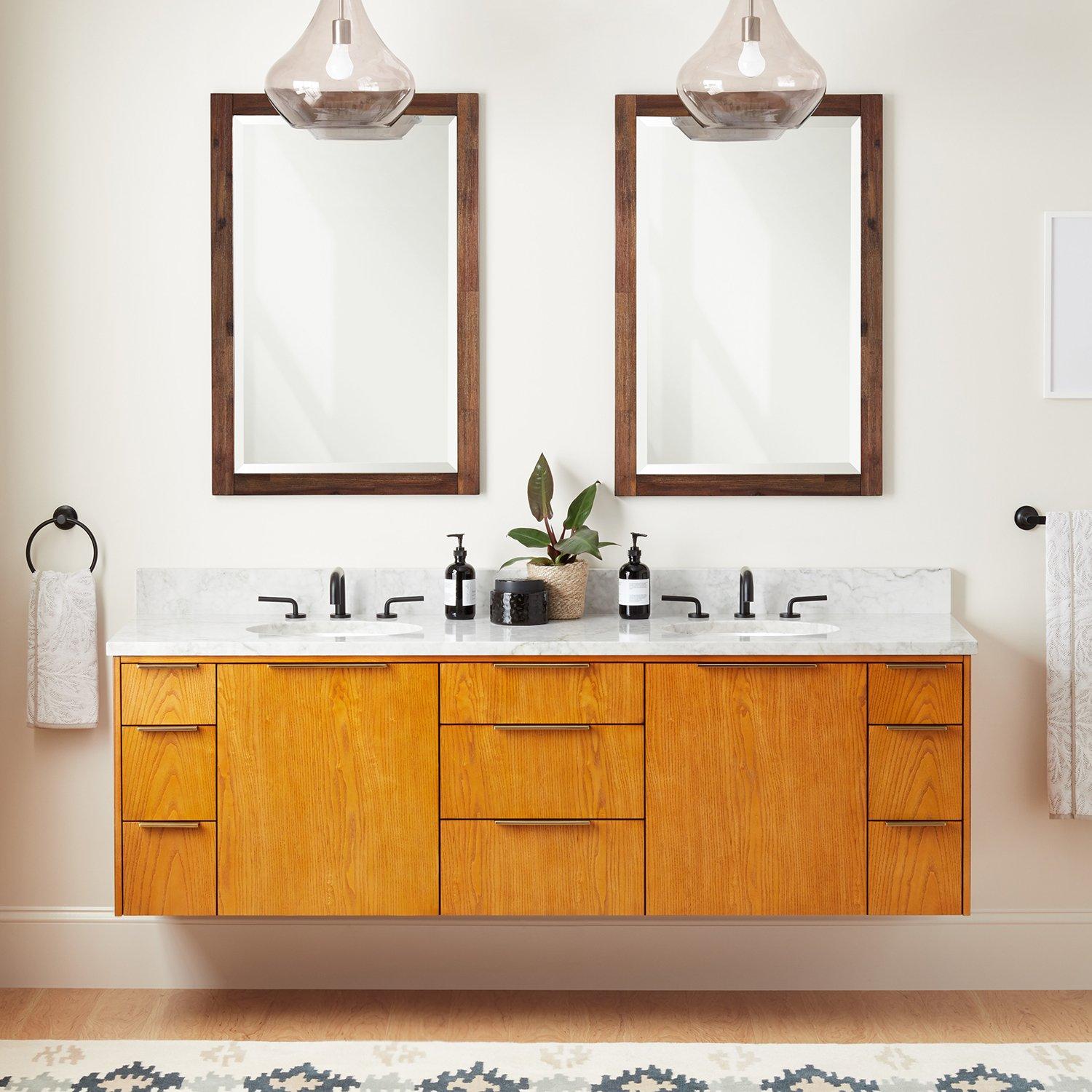 72" Dita Wall-mount Double Vanity With Undermount Sinks - Honey Oak