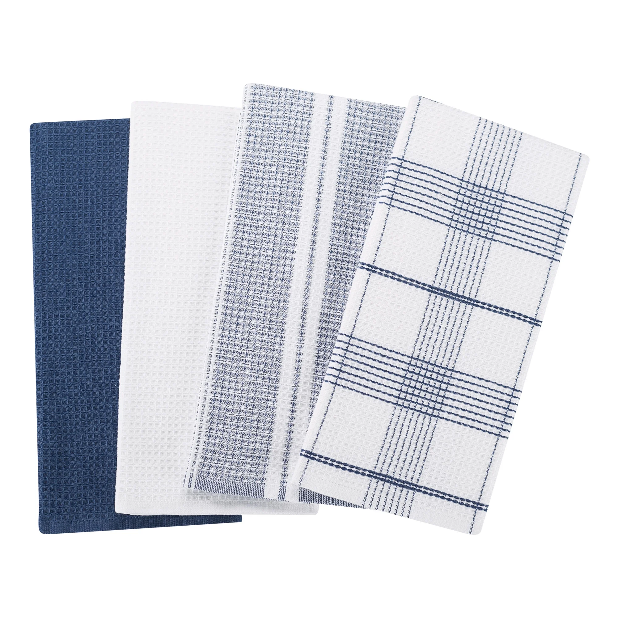 Better Homes & Gardens Washed Indigo Cotton Waffle-weave Dual-purpose Oversized Kitchen Towels 4 Pack