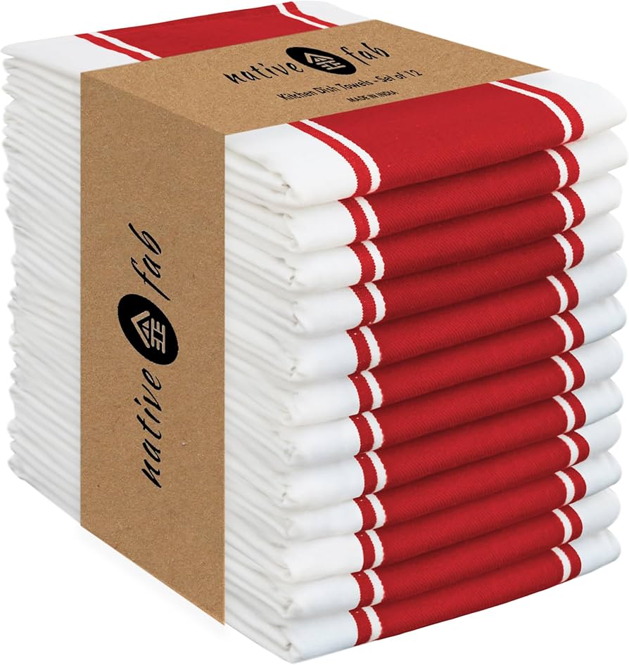 Native Fab Red Kitchen Dish Towels 18x28 Inch