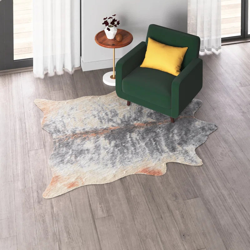 Mercury Row Lilianna Animal Print Machine Made Tufted Faux Cowhide Gray Area Rug