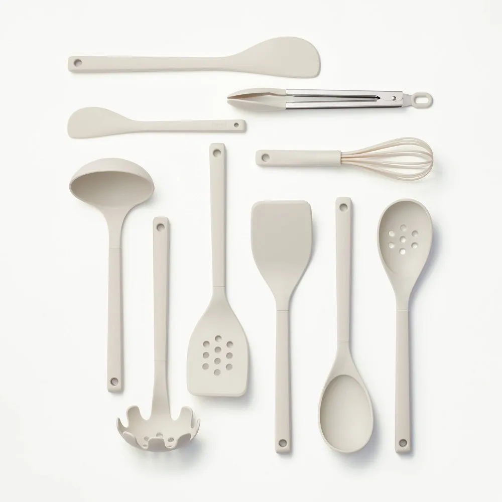 10pc Soft Grip Nylon Kitchen Utensil Set Gray - Figmint