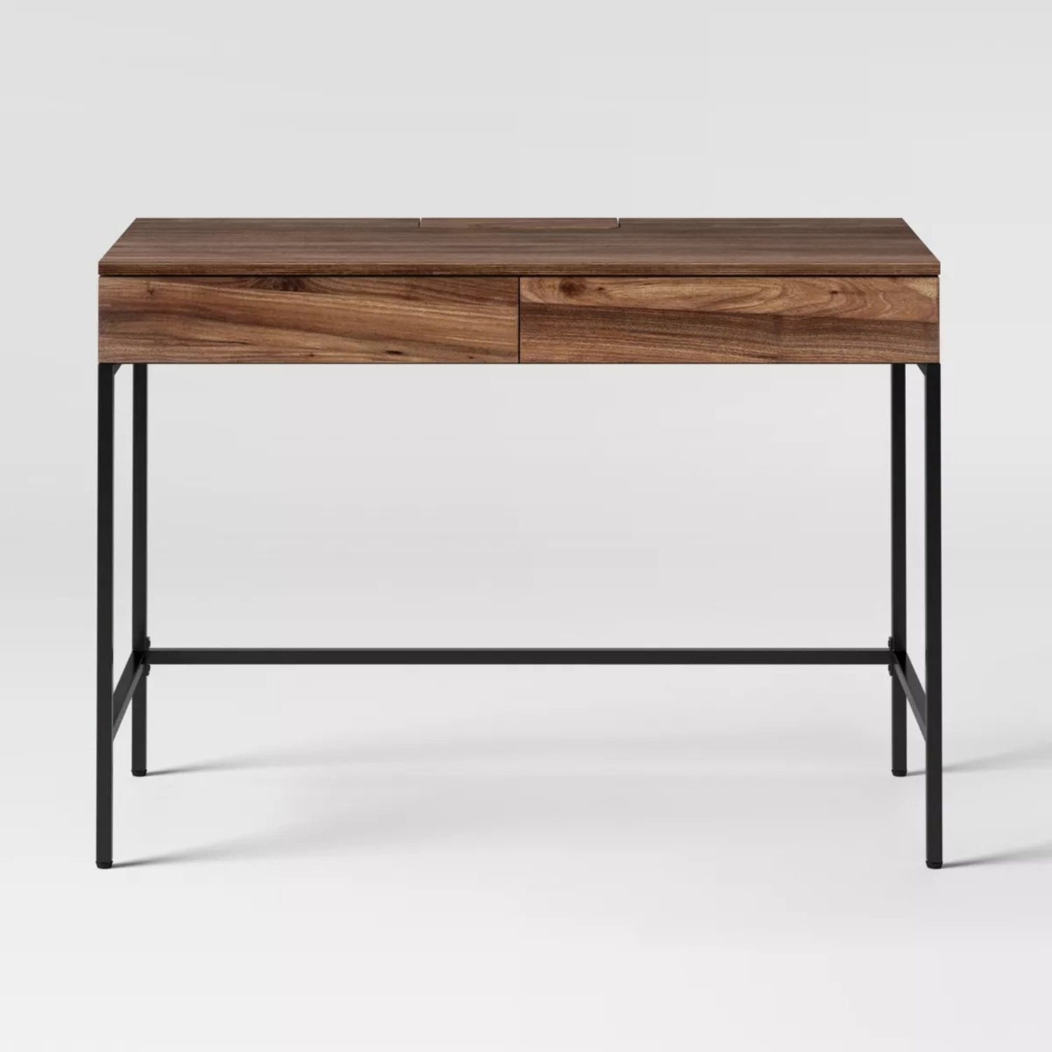 Loring Wood Writing Desk With Drawers And Charging Station Walnut - Threshold
