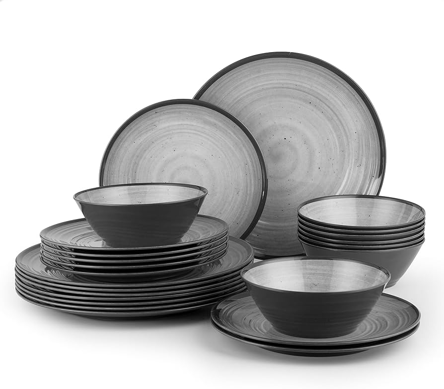 Joviton Home 24-piece Swirl Grey Melamine Plastic Dinnerware Sets For 8