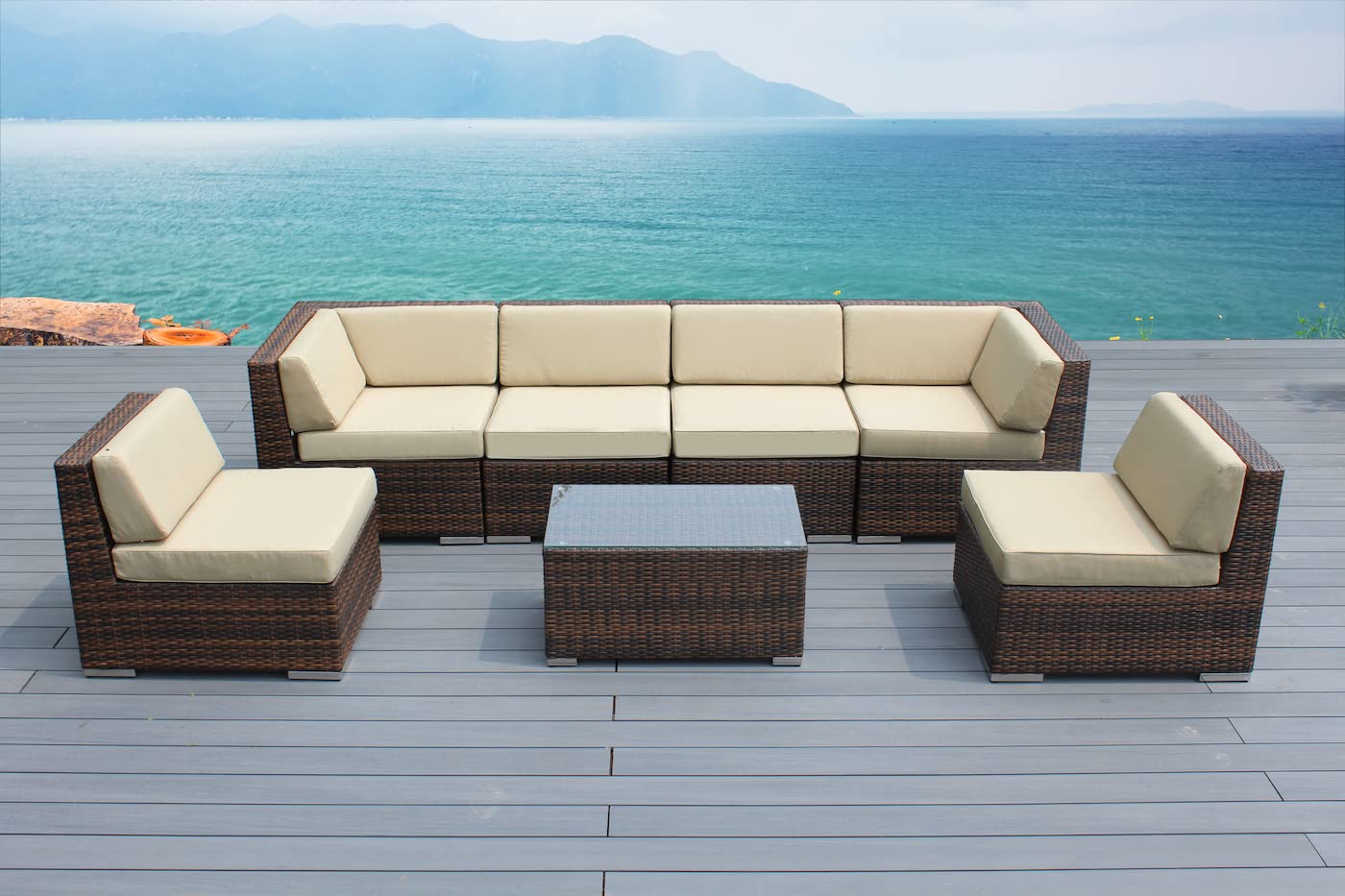 Fully Assembled Ohana Depot Outdoor Patio Wicker Furniture 7-piece Sectional Set - Sunbrella Options