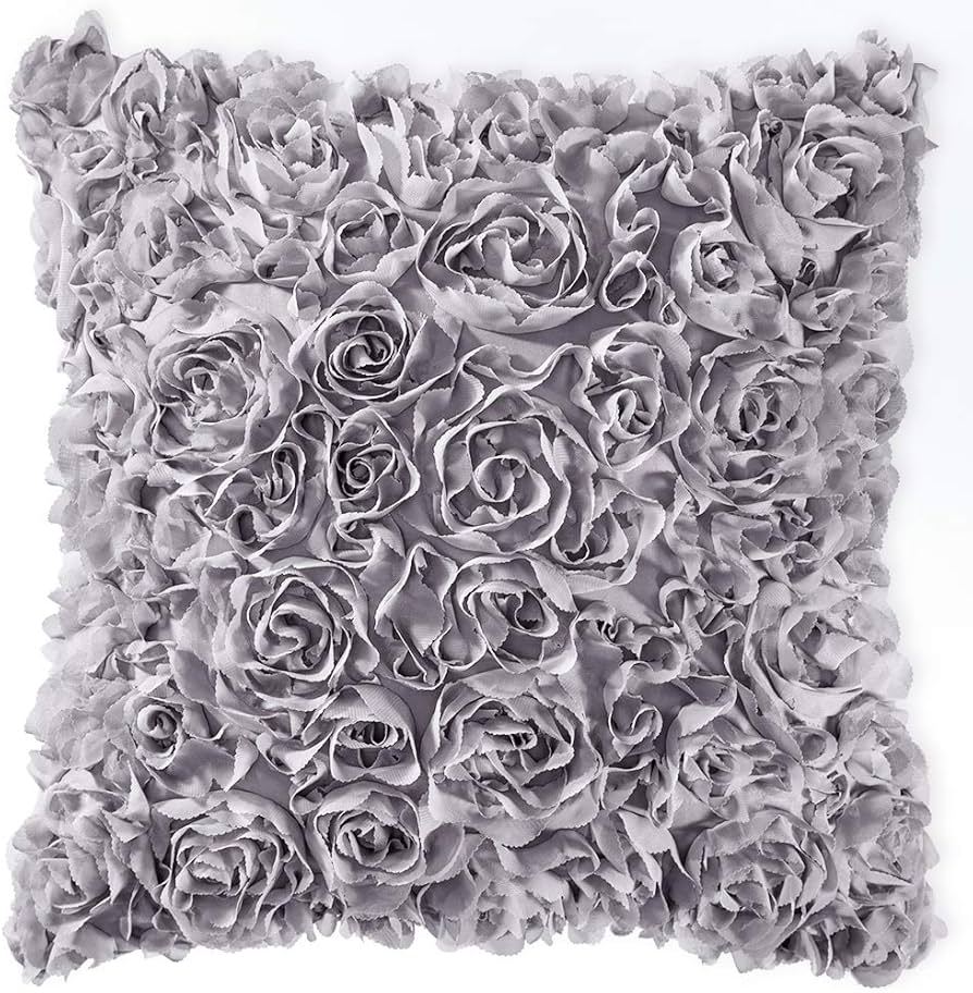 Miulee 3d Decorative Romantic Stereo Chiffon Rose Flower Pillow Cover Solid Square Pillowcase For Sofa Bedroom Car 16x16 Inch 40x40 Cm Grey Valentines Day
