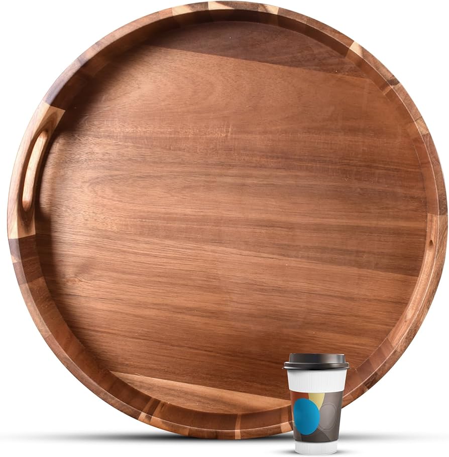 Large Round Wood Serving Tray