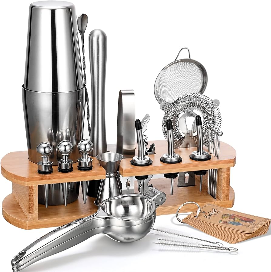 24-piece Cocktail Shaker Bartender Kit With Stand
