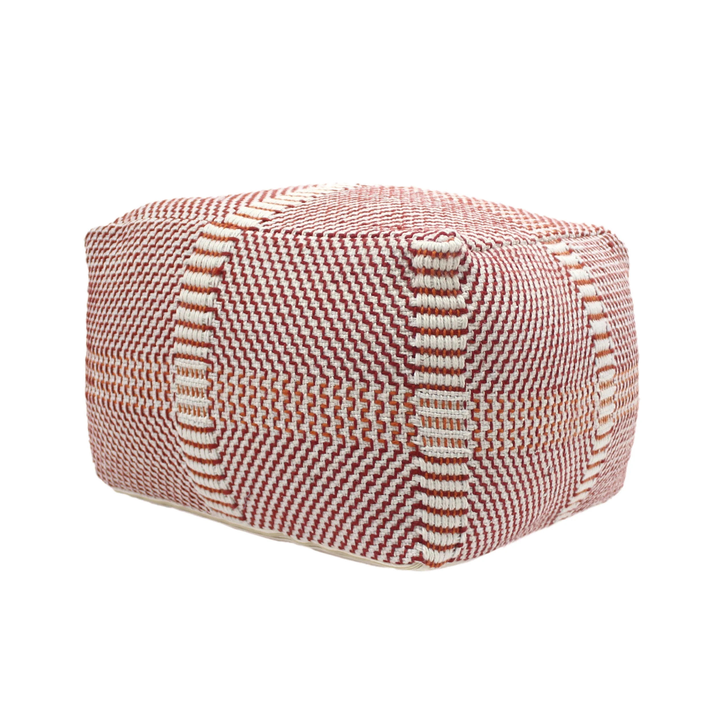 Dexter Bay Outdoor Boho Handcrafted Water Resistant Rectangular Ottoman Pouf, Red And Orange