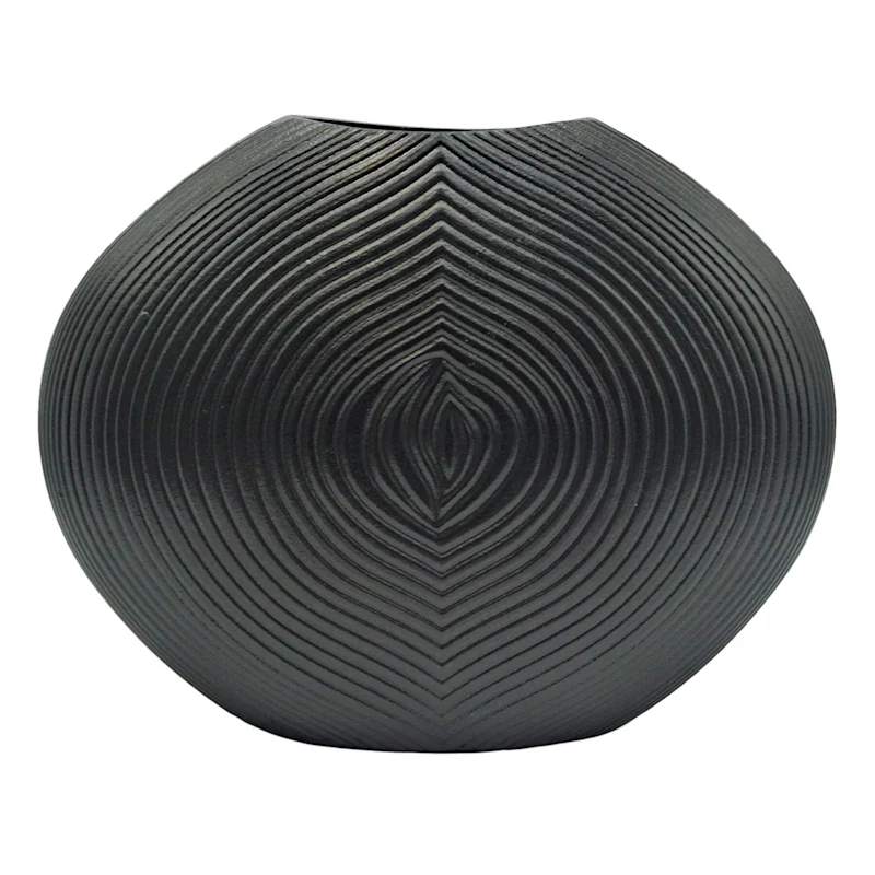 Black Carved Faux Wood Vase, 9