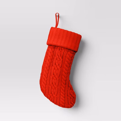 20" Cable Knit Christmas Stocking Red - Wondershop