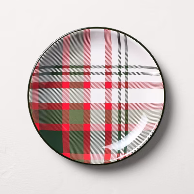 8.5" Christmas Plaid Melamine Salad Plate Green/red/cream - Hearth & Hand™ With Magnolia