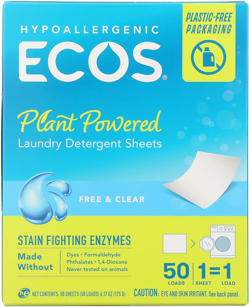 Ecos Laundry Detergent Sheets - No Plastic Jug For 50 Loads - Vegan