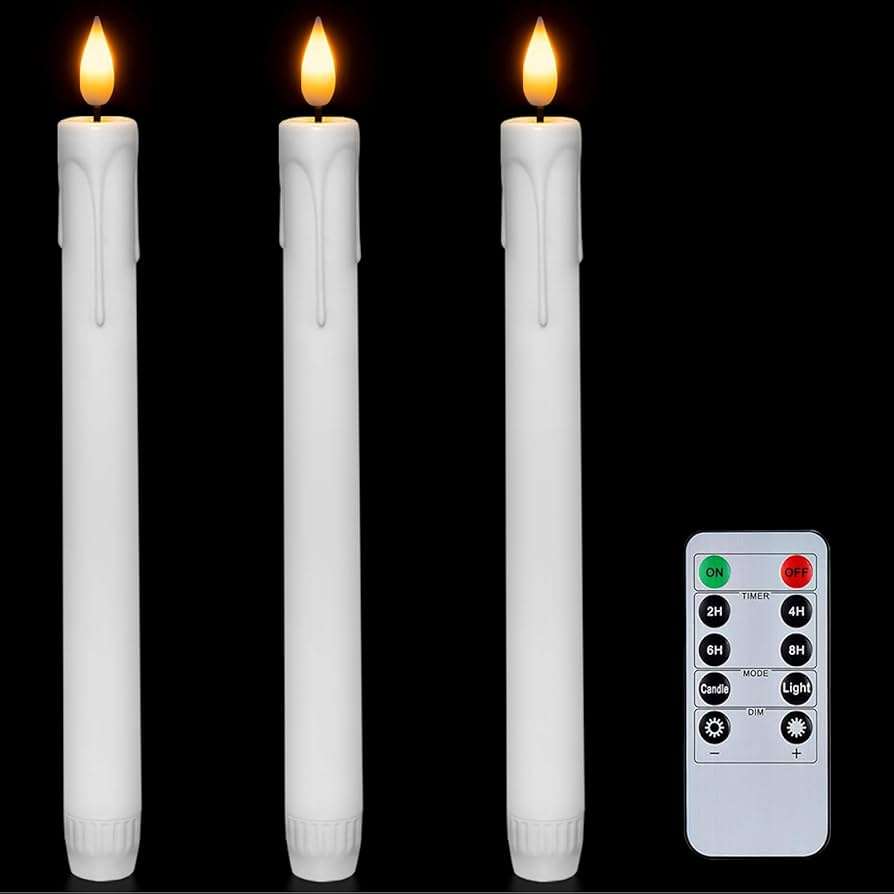 Homemory 3 Pcs Flameless Taper Candles With Remote Timer Dimmer