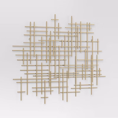 36"x30" Mid-century Metal Wall Décor Gold - Threshold™: Abstract Art, Horizontal/vertical Display, No Battery Required