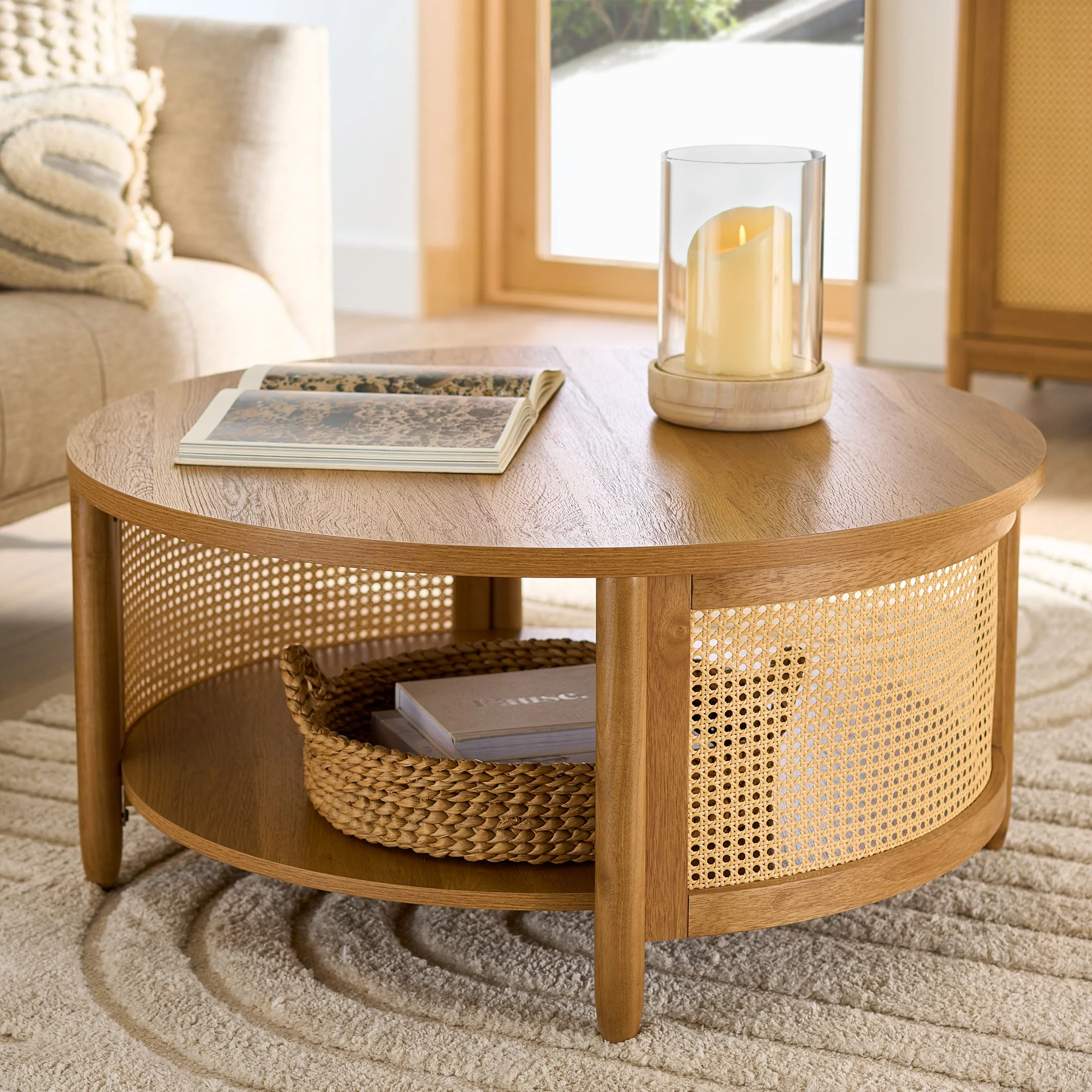 Better Homes & Gardens Springwood Caning Coffee Table, Light Honey Finish
