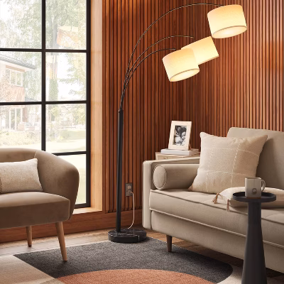 Avenal 3-head Shaded Arc Floor Lamp Black - Threshold