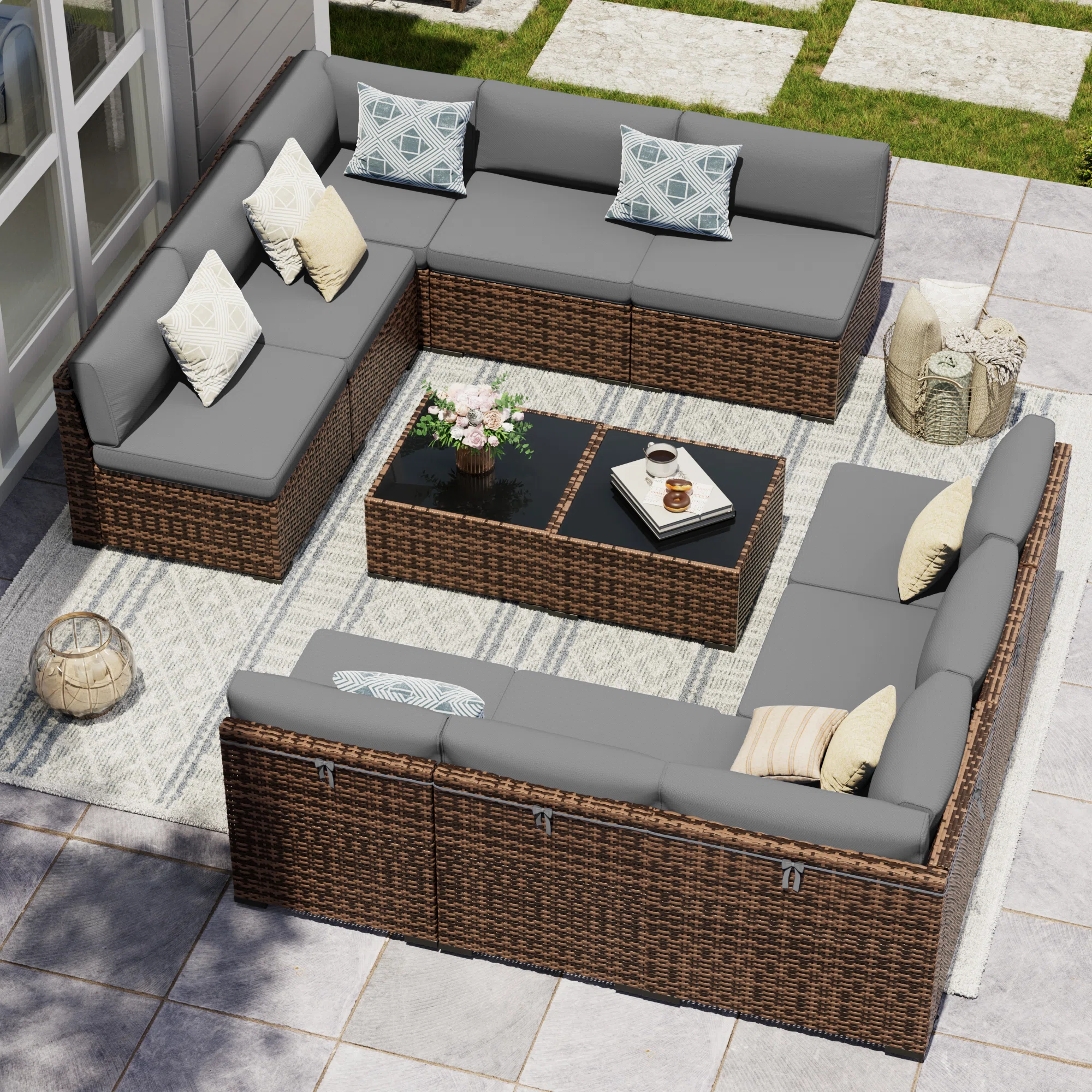 Latitude Run Jamaiah 10 Person Rattan Sectional Conversation Sets With Cushions