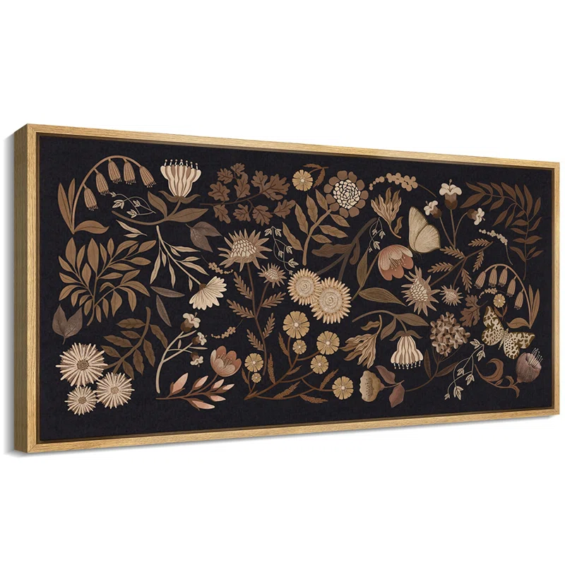 Idea4wall Vibrant Wildflower Lush Summer Garden Blooming Trees Antique Retro Colorful Bedroom Extra Large Wall Decor Framed Print