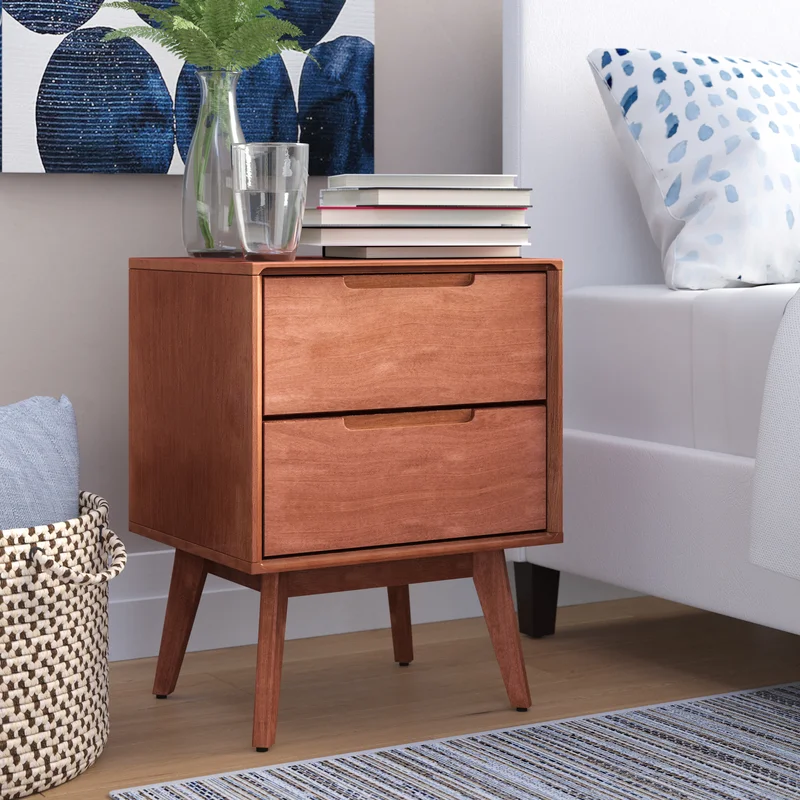 George Oliver Ormond 2 Drawer Solid Wood Nightstand Cherry Colour