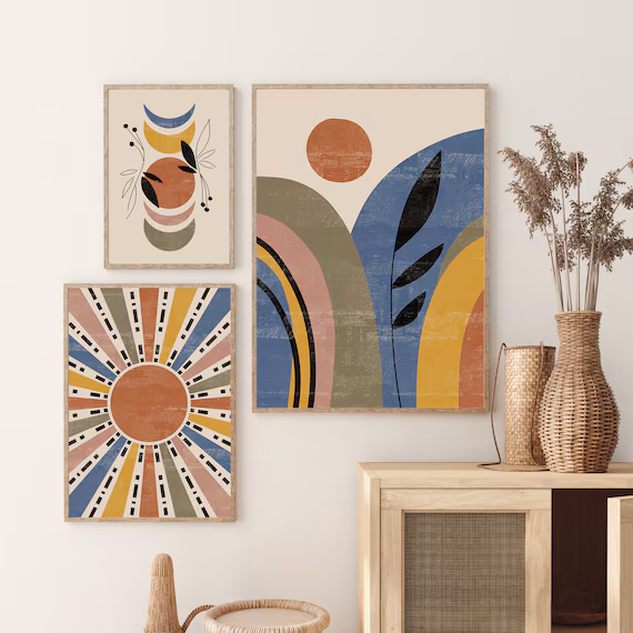 Sun And Moon Print Set Of 3 Abstract