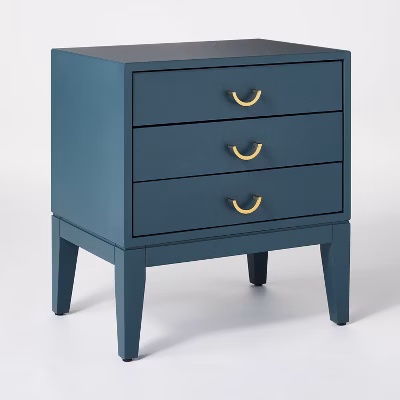 Quail Hill 3 Drawer Nightstand Mount Blue - Threshold™ Designed With Studio Mcgee: Mahogany Frame, Bedside Table, Mdf Surface