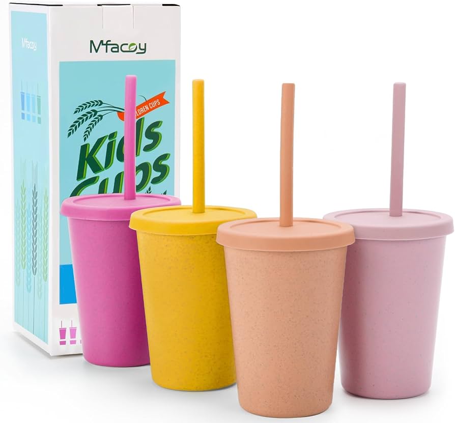 Mfacoy 4 Pack Wheat Straw Cups With Lid And Straws