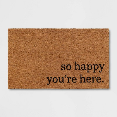1'6"x2'6" So Happy You're Here Doormat Natural - Threshold™: Outdoor Welcome Mat, Front Door, Medium Pile