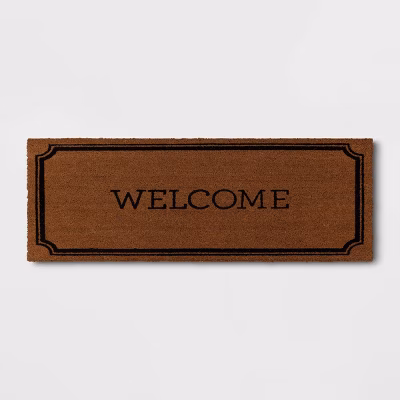 1'10"x3'11" Welcome Estate Doormat - Threshold™: Outdoor Coir Door Mat, Medium Pile, Black, Rectangle, Shake Clean