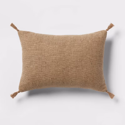 Oblong Traditional Tweed Decorative Throw Pillow Natural Brown - Threshold