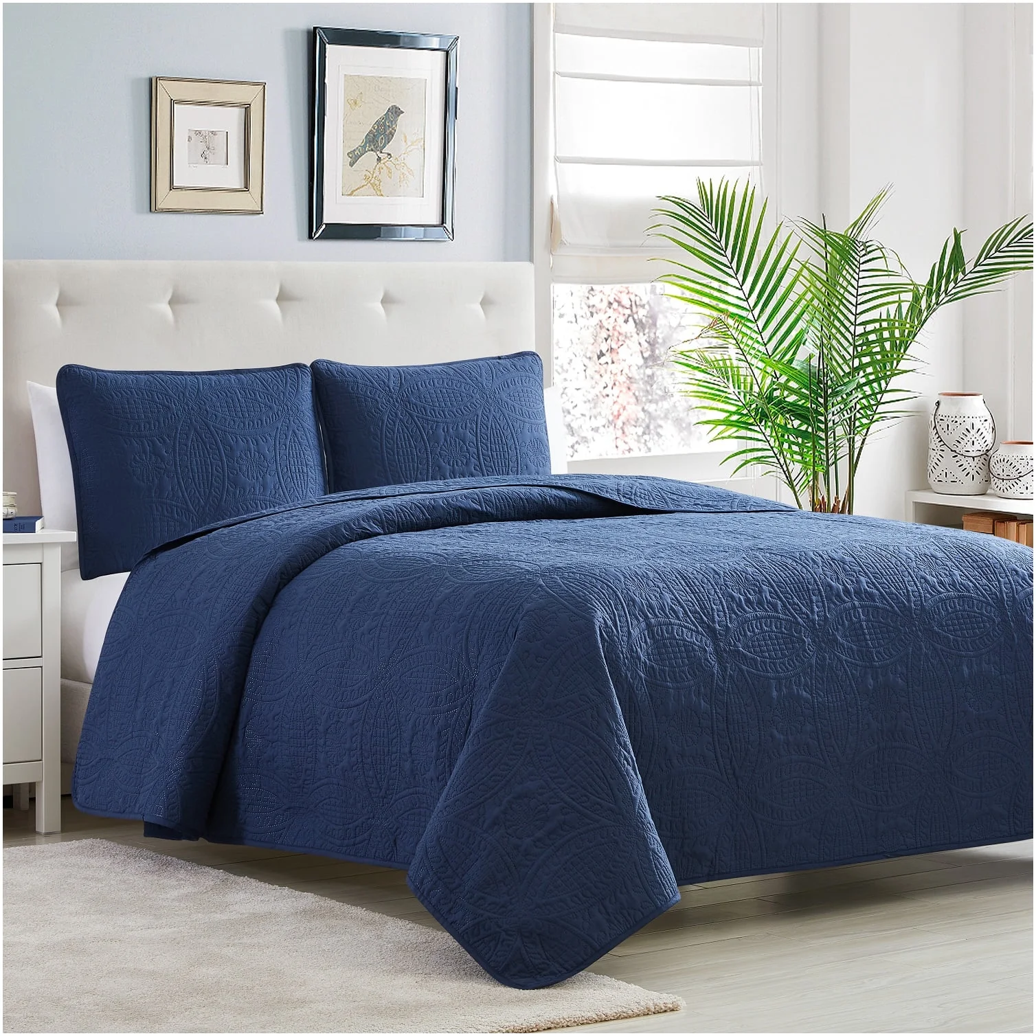 Mellanni Bedspread Coverlet Set Navy - Reversible Bedding Cover - Oversized Quilt Set, 2 Piece, Twin / Twin Xl, Navy
