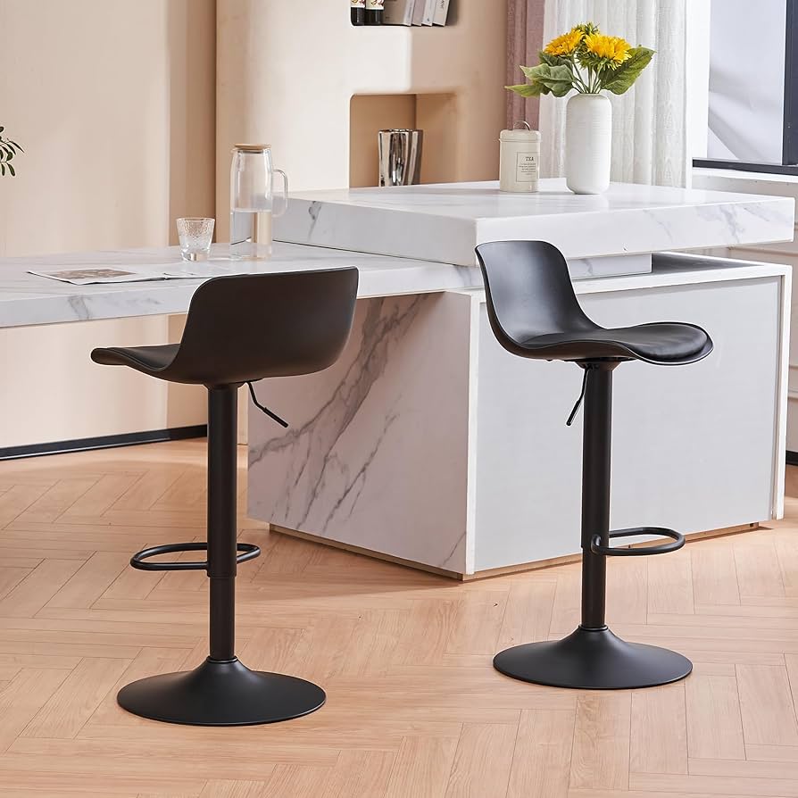 Younike Bar Stools Set Of 2 Modern Black Pu Counter Height Barstool