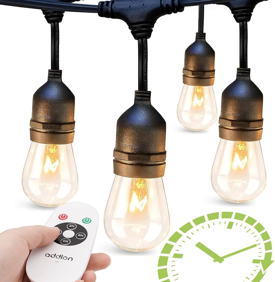 Addlon 48 Ft Outdoor String Lights Timer Control Commercial Grade Weatherproof 18 Edison Vintage Bulbs Etl Listed Heavy-duty Decoration Christmas Lights For Patio Backyard Garden