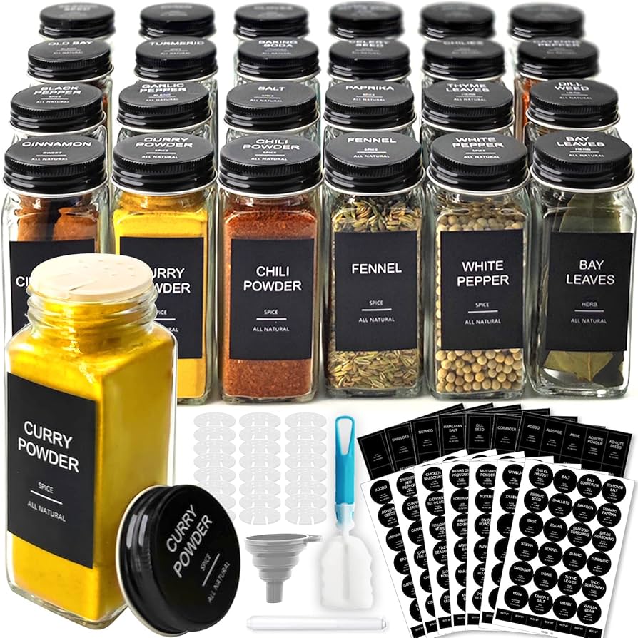 Gpovvimx 24 Pcs Glass Spice Jars With 408 Labels