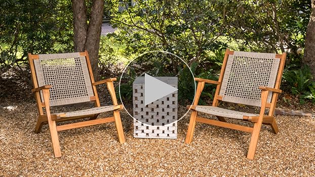 Patio Sense 62773 Vega Natural Stain Outdoor Chair Acacia Wood Construction Hand Woven Seat Mid Century Design Comfortable Reclining Armchair Patio Lawn Garden Backyard Deck - Ecru Cording : Patio
