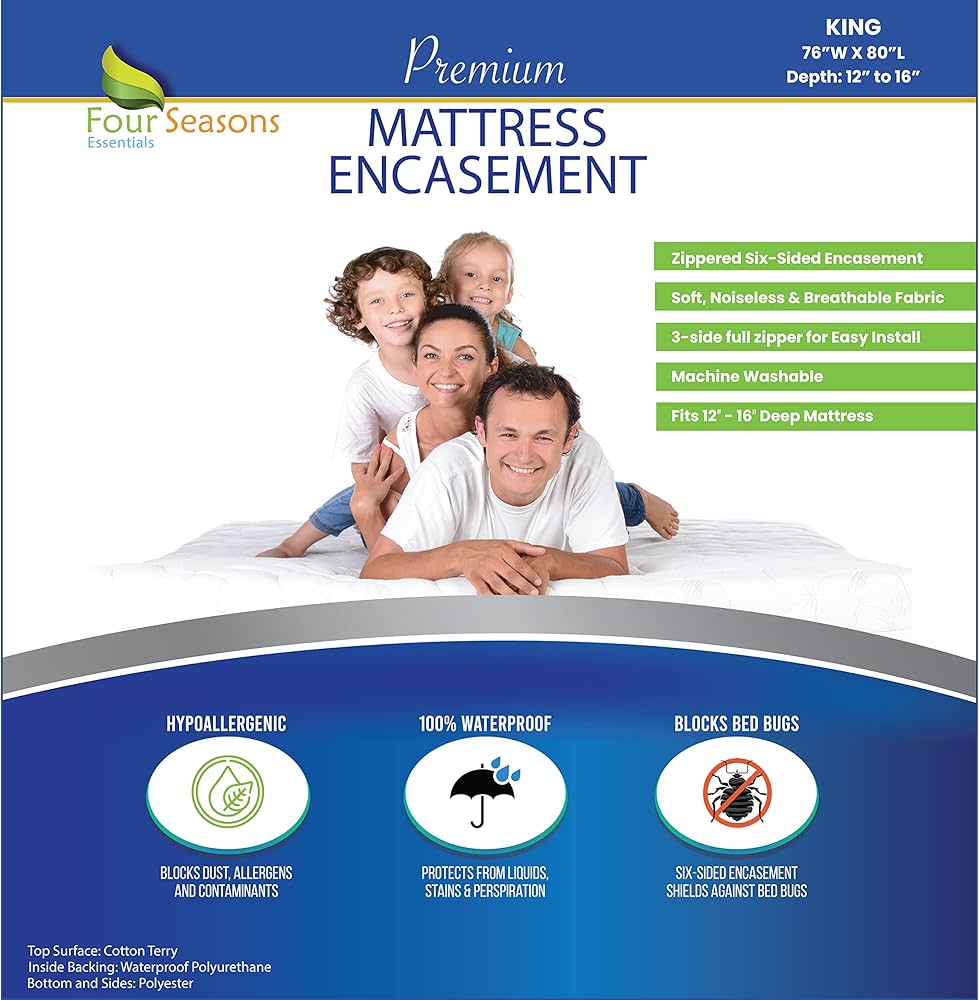King Size Zippered Mattress Protector - Waterproof Mattress Cover - Hypoallergenic Dust Allergy Proof Bed Encasement - Deep Pocket Cotton Terry Top White : Home & Kitchen