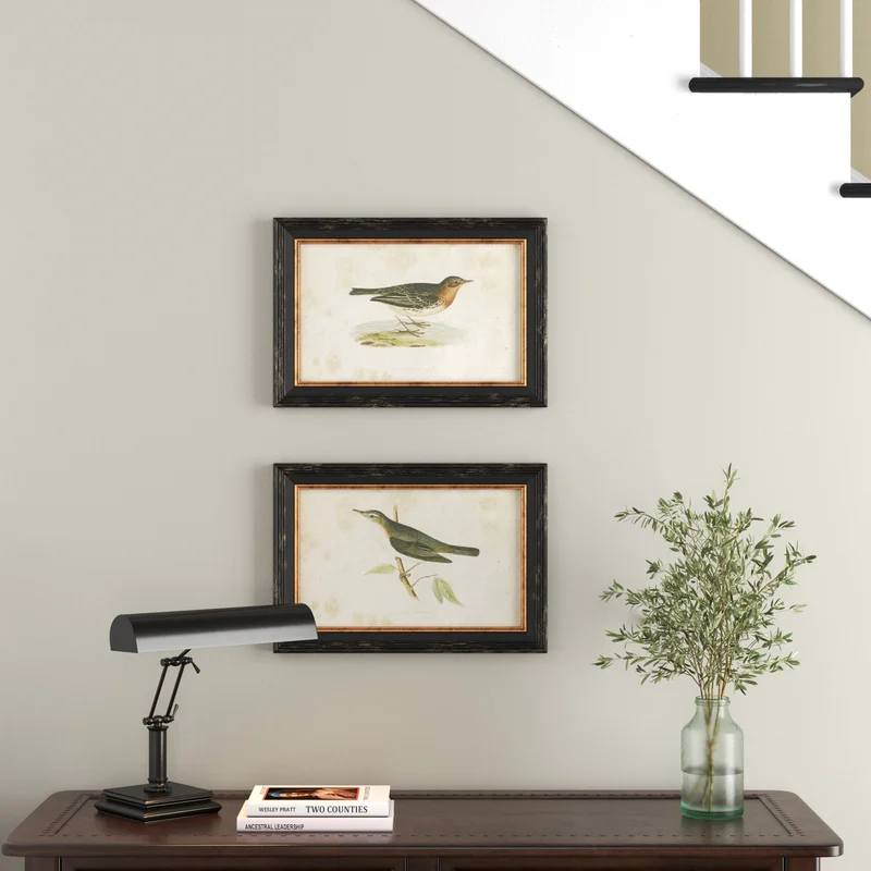 Large Vintage Style Pipit and Warbler Bird Illustrations - 2 Piece Picture Frame Painting Print Set on Paper