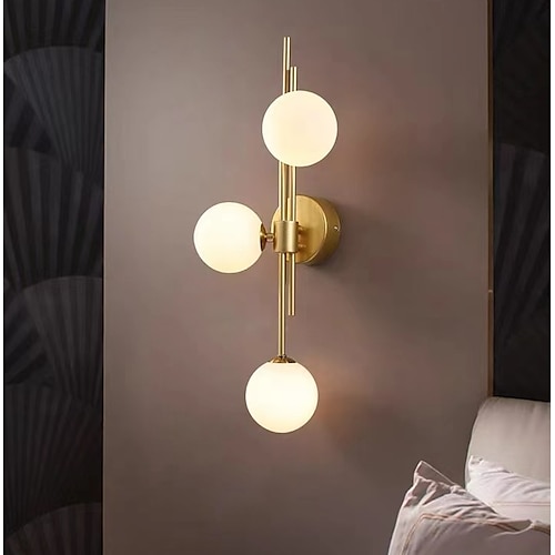 Led Wall Light 3 Lights Glass Wall Sconce Mid Century Modern Globe Wall Light Fixture Bathroom Vanity With Glass Shade Indoor Wall Sconce For Bedroom Living Room Corridor 2024 - $181.99