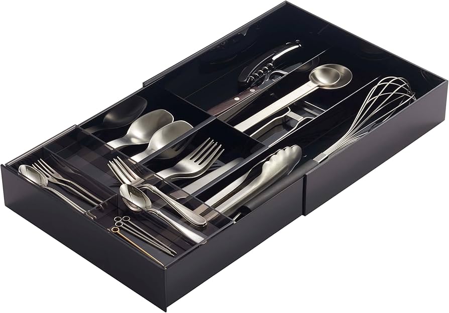 Yamazaki Home Expandable Cutlery Kitchen Silverware Utensil Storage Tray | Plastic | Drawer Organizer