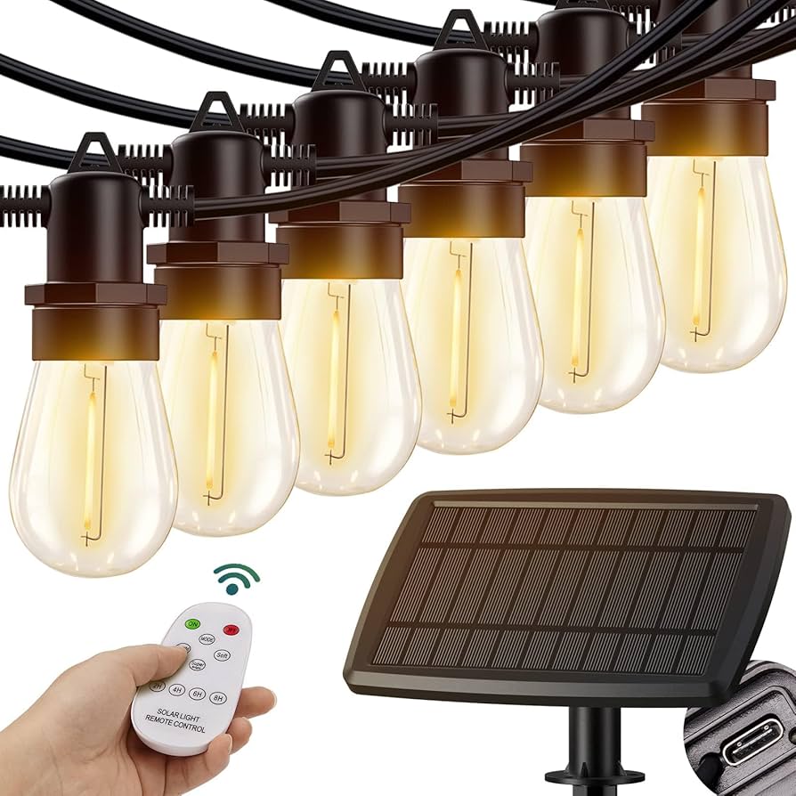 Kyy 54ft(48+6) Solar String Lights Outdoor With Usb Port Remote Control