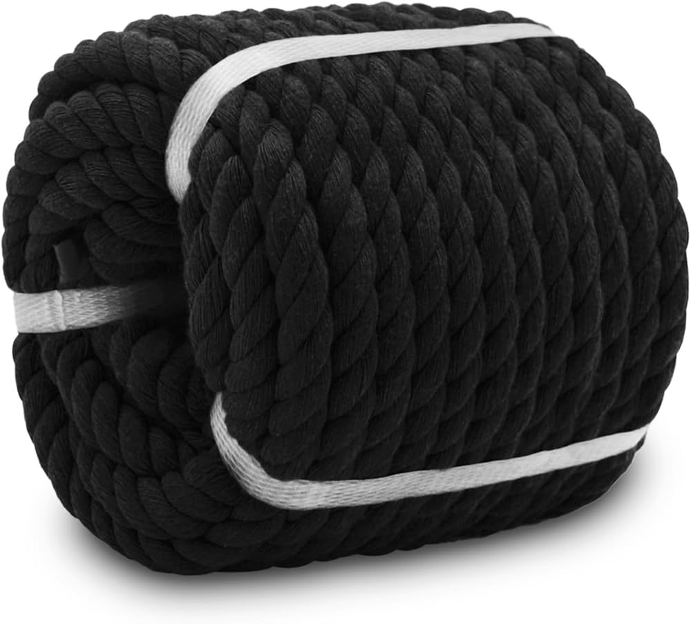 Veizedd Natural Black Cotton Rope 1/2 Inch × 50 Feet Twisted Rope