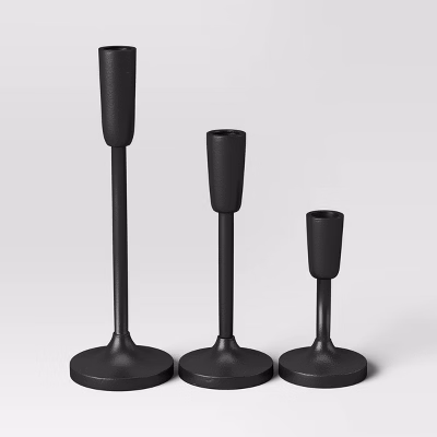 Set Of 3 Aluminum Taper Holders Black - Threshold™: Metal Unity Candleholder Set For Home Decor