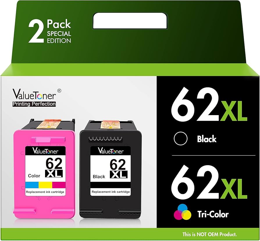 Valuetoner Remanufactured Ink Cartridge Replacement For Hp Ink 62 62xl Works With Hp Envy 5540 5640 5660 7644 Officejet 5740 5741 8040 Officejet 200 250 Series Printer (2-pack