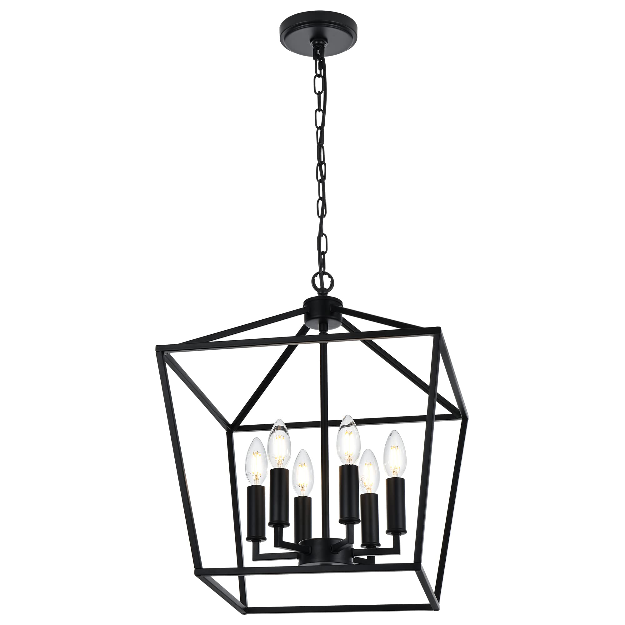 Melucee 6-light Black Farmhouse Chandelier 16 Inches Cage Hanging Lights Rustic Lantern Pendant Lighting For Kitchen Island Dining Room Foyer Hallway